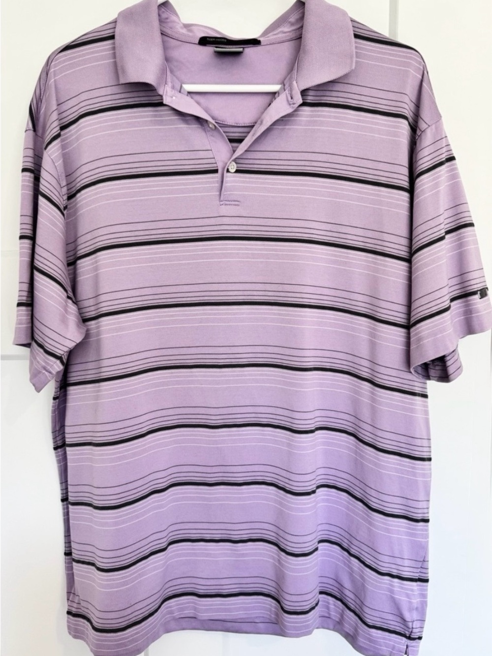 Tiger Woods Collection Men’s Large Dri Fit Golf Polo Purple Striped Performance